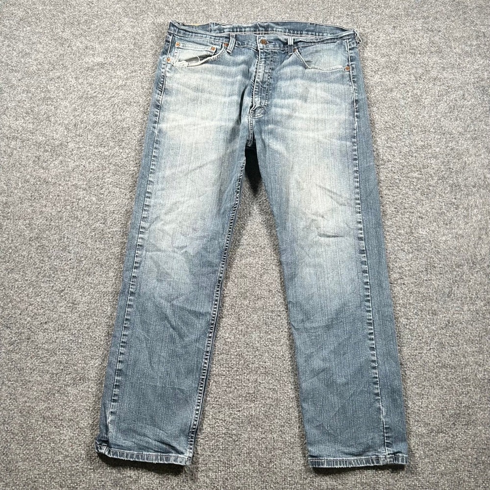 Levis Jeans Mens Size 38 Blue 505 Regular Fit Straight Leg Stretch Distressed